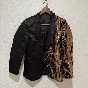 Gold sequin tree black blazer formal jacket youth boys 12
